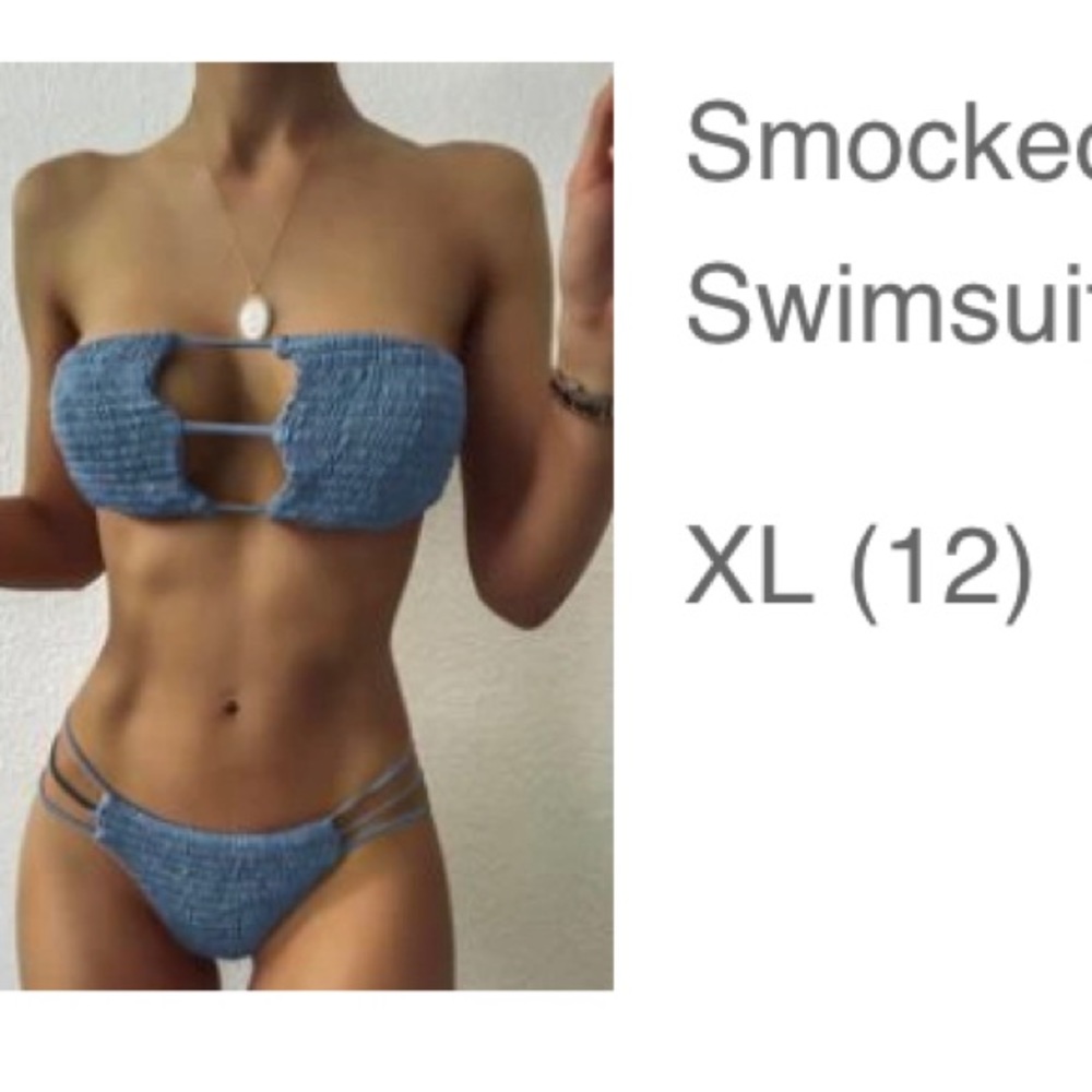 Shein smocked ladder cut out bandeau bikini